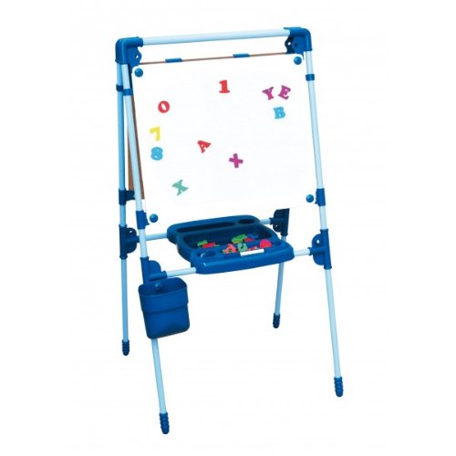 Chicos - Pizarra Infantil 2 en 1: Magnética y de Tiza, Incluye un Rotulador, Tizas de Colores e Imanes de Letras y Números, a partir de 3 Años, Color Azul, Medida: 62.5 x 60 x 120 cm