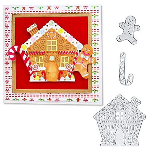 Chihuobang Plantilla de corte de metal para manualidades, plantilla de papel, para decoración de tarjetas con casa y patrón de hombre de jengibre