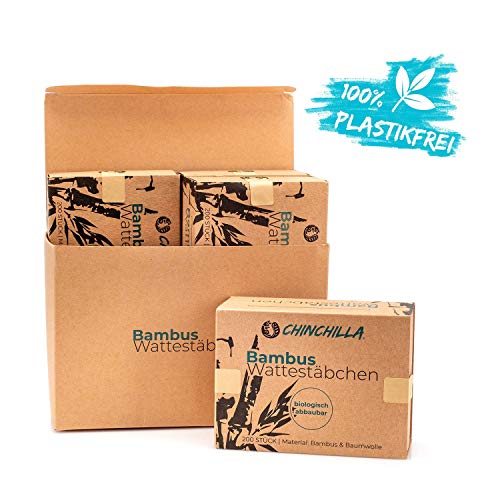 Chinchilla® 4-pack Bambú bastoncillos de algodón (800 piezas) 100% Biodegradable, Compostable, Vegano y Sostenible