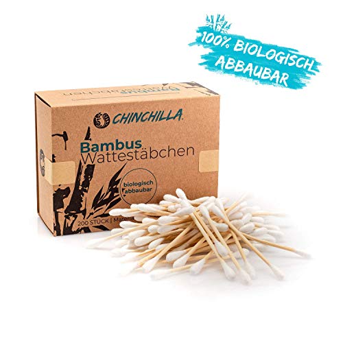 Chinchilla® 4-pack Bambú bastoncillos de algodón (800 piezas) 100% Biodegradable, Compostable, Vegano y Sostenible
