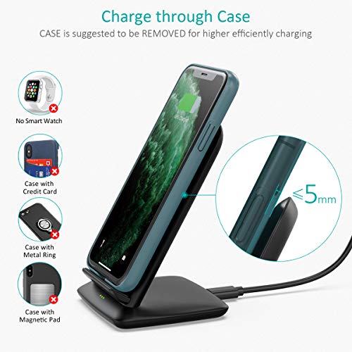 CHOETECH Cargador Inalámbrico, Wireless Charger con QC 3.0 Adaptador, 15W para LG Sony, 10 W para Samsung S20/S10/S9/S8/Note10/Huawei, 7.5W para iPhone11/11Pro/SE 2020/XS/XR/X/8/8 Plus-Negro