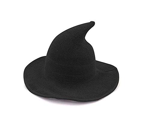 CHRONSTYLE Sombrero de Bruja Moderno, Gorra de Lana Plegable de ala para Disfraces de Fiesta de Halloween y Otoño o Invierno (Negro)