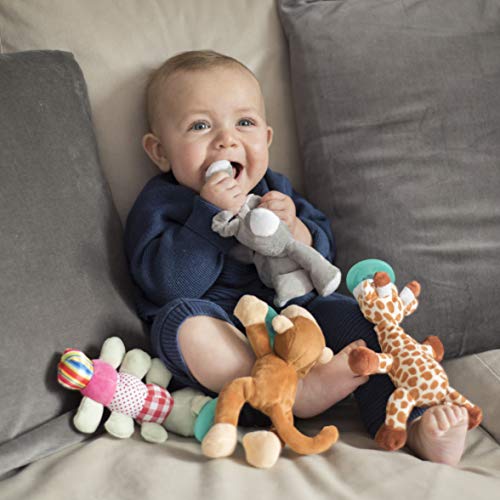 Chupete con Jirafa Cheeky Chimp, Juguete de felpa suave con chupón de silicona médica sin BPA, Chupeta con peluche para bebé, chupete de animales (Jirafa)