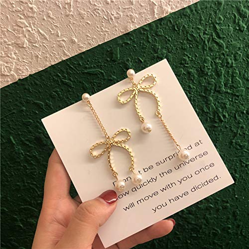 Chwewxi Super Hada Pendientes Largos de Borla Temperamento Coreano Arcos asimétricos Pendientes de Perlas Pendientes Retro Dulces Clips de Oreja, par de Pendientes asimétricos B95