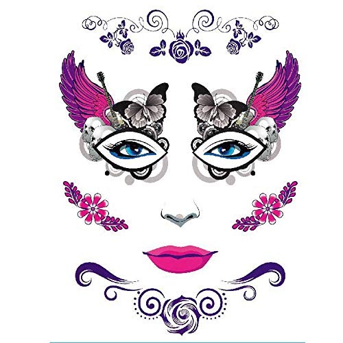 CHXFit Halloween tatuajes cara pegatina para mujeres hombres, día de los muertos Sugar Skull Terror Scar impermeable maquillaje facial tatuaje pegatinas 3PCS-8-3 piezas-10,5x6 CM