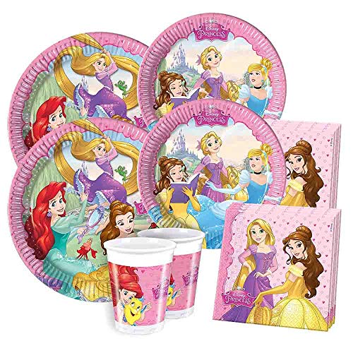 Ciao Y2515 - Kit para Mesa de Fiesta Princesas Disney para 24 Personas (112 Piezas: 24 Platos Grandes, 24 Platos medianos, 24 Vasos, 40 servilletas)