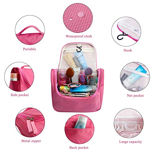 CINEEN Bolso cosmético/hogar Almacenamiento Paquete/Bolsa de Viajes/Neceser para Colgar Impermeable con Gancho y Mango para Organizar Accesorios de Baño （Rosa）