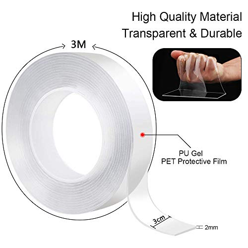 Cinta Adhesiva de Doble Cara Nano Tape Lavable Transparente Traceless Grip Tape Multifuncional de Doble Cara Adhesivo Cinta de Silicona ExtraíBle Antideslizante (3M)
