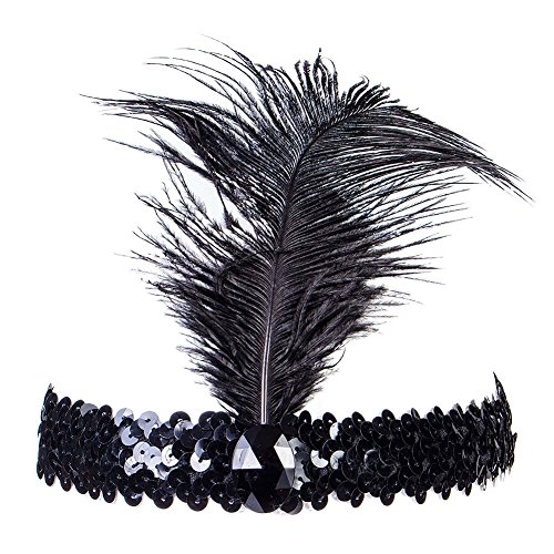 Cinta Charlestón con Pluma Años 20 Negra