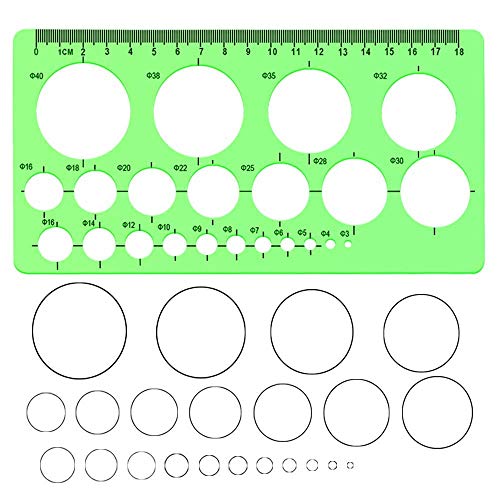 Círculo y Plantilla Ovalada, Paquete de 4 Plantilla de Medición de Plástico Transparente Verde Regla Plantilla de Regla Geométrica para Oficina y Escuela, Encofrado de Edificios, Plantillas de Dibujo