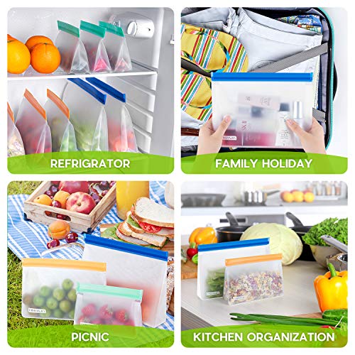 CISHANJIA Bolsa Silicona Reutilizables, 12 piezas Bolsas Congelar Reutilizables sin BPA Bolsas de Almuerzo Ziplock Snack, Bolsas de Alimentos Ecológicas e Impermeables para Frutas, Almuerzos, Viajes