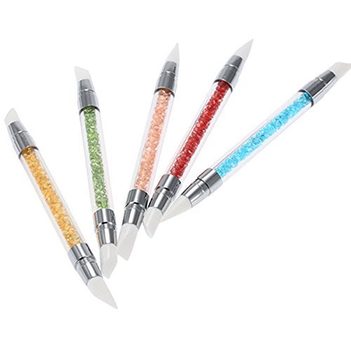 Cisixin 5 pcs Cepillo Uñas para Mujer, Pinceles de Silicona de Doble Cabeza Nail