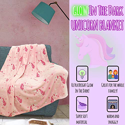 CityComfort Manta Unicornio y Estrellas Que Brillan en la Oscuridad, Mantas Nórdicas Super Suaves Forro Polar, Manta Rosa para Sofa Cama, Regalos Originales para Niñas Mujeres