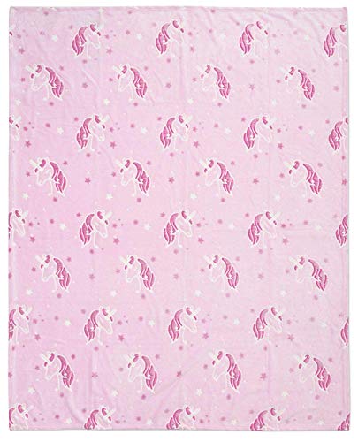 CityComfort Manta Unicornio y Estrellas Que Brillan en la Oscuridad, Mantas Nórdicas Super Suaves Forro Polar, Manta Rosa para Sofa Cama, Regalos Originales para Niñas Mujeres