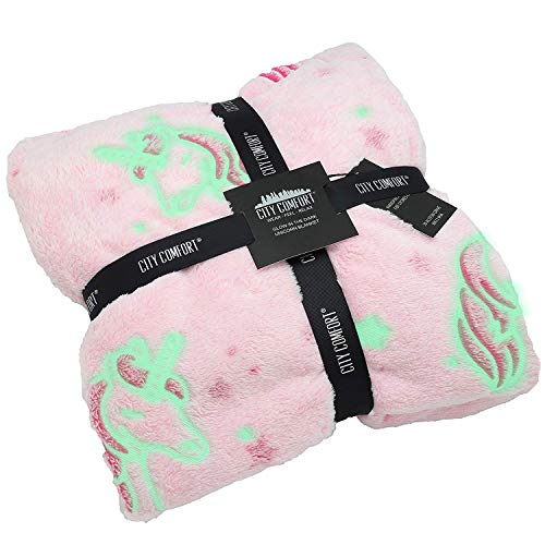 CityComfort Manta Unicornio y Estrellas Que Brillan en la Oscuridad, Mantas Nórdicas Super Suaves Forro Polar, Manta Rosa para Sofa Cama, Regalos Originales para Niñas Mujeres