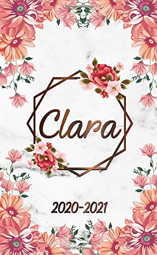 Clara 2020-2021: Nifty Rose Floral 2 Year Monthly Pocket Planner, Organizer and Calendar - Phone Book, Password Log & Notes - Grey Marble & Bronze Two-Year (24 Months) Personal Girl Name Agenda.