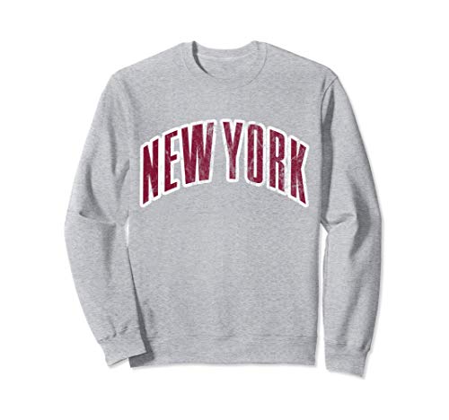 Classic Vintage Retro New York Burgundy Text - Heather Grey Sudadera