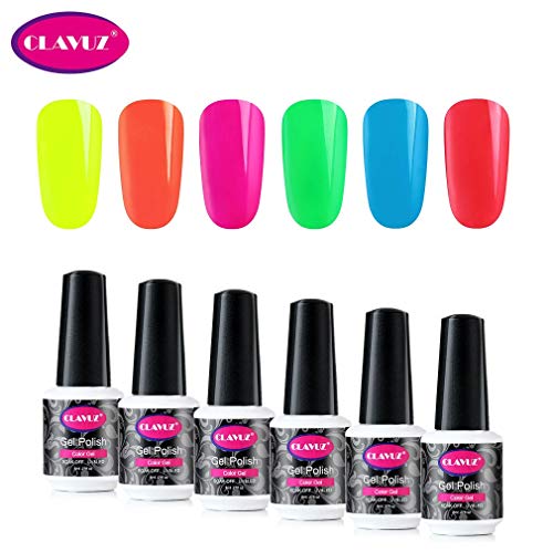 Clavuz Esmaltes Semipermanentes en Gel UV LED, 6pcs Neon Esmaltes de Uñas Soak-off 003