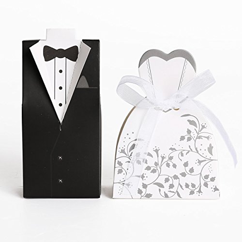 CLE DE TOUS@ 100pcs Cajas de boda para bombones caramelos chocolate Con forma Novio Novia Color Negro con Blanco