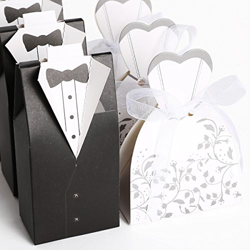 CLE DE TOUS@ 100pcs Cajas de boda para bombones caramelos chocolate Con forma Novio Novia Color Negro con Blanco