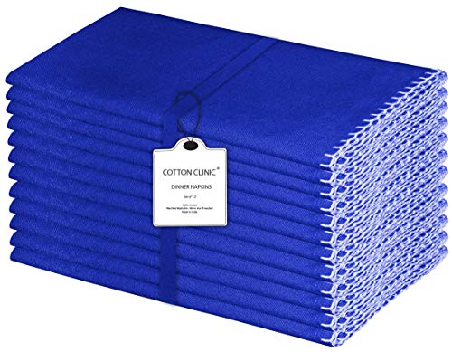 Clinica de Algodón 12 Servilletas de Tela 50 x 50 cm, Lavable Servilletas de 100% Algodón, Calidad de Hotel Duradera, para Boda, Eventos y Uso Doméstico Regular Azul