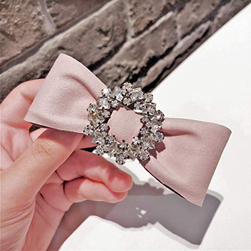 Clips para el cabello de primavera Bolos de cuero de cristal Bowknot Lindo Pasadores de pelo para mujeres y niñas (Rosa)
