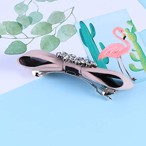 Clips para el cabello de primavera Bolos de cuero de cristal Bowknot Lindo Pasadores de pelo para mujeres y niñas (Rosa)