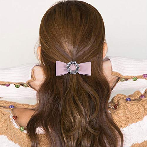 Clips para el cabello de primavera Bolos de cuero de cristal Bowknot Lindo Pasadores de pelo para mujeres y niñas (Rosa)