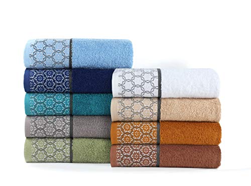 Cloe' Louis - Juego de 2 toallas de baño (algodón peinado puro, 550 g/m², 70 x 130 cm, con borde de jacquard, suaves, lavables a máquina), verde azulado, Toalla de baño