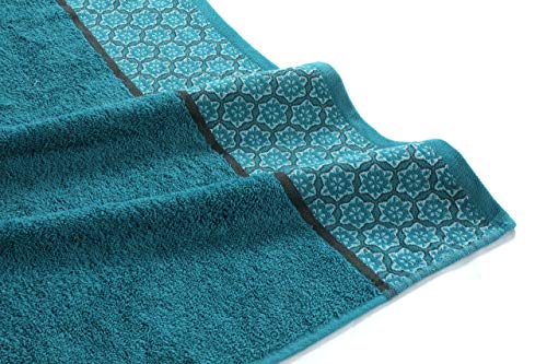 Cloe' Louis - Juego de 2 toallas de baño (algodón peinado puro, 550 g/m², 70 x 130 cm, con borde de jacquard, suaves, lavables a máquina), verde azulado, Toalla de baño