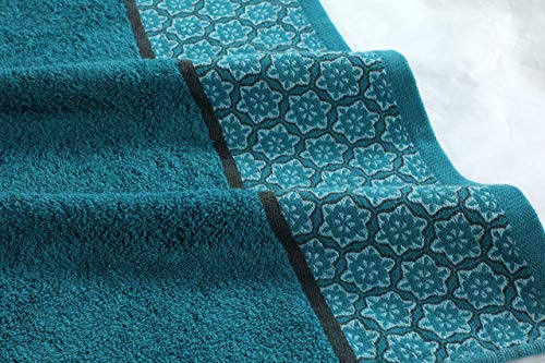Cloe' Louis - Juego de 2 toallas de baño (algodón peinado puro, 550 g/m², 70 x 130 cm, con borde de jacquard, suaves, lavables a máquina), verde azulado, Toalla de baño