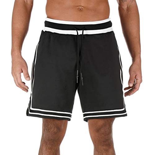 CLOOM Deportes Hombre Running Pantalón Corto del Verano Básico Suelta Comodo Pantalon Chandal con Bolsillo del Teléfono Streetwear Pantalones del Ciclismo Gimnasio Cargo Pants(Negro.L)