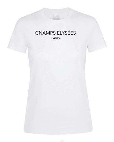 Cnamps Elysees Black Coloured Slogan Camiseta de Mujer nica Small