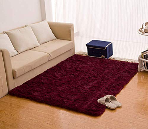 CNFQ Shaggy alfombras de Pelo Largo alfombras Salon alfombras de habitacion moquetas Sala de Estar (Burdeos, 100 x 160 cm)