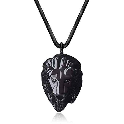 COAI Colgante León de Obsidiana Negra para Hombre