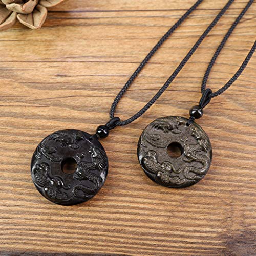 COAI Colgantes para la Pareja de Obsidiana con Incrustaciones de Dragón-Fénix y Patos Mandarín