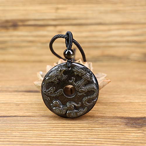 COAI Colgantes para la Pareja de Obsidiana con Incrustaciones de Dragón-Fénix y Patos Mandarín