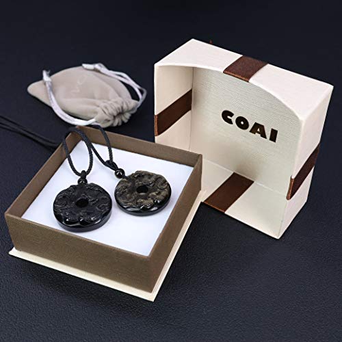 COAI Colgantes para la Pareja de Obsidiana con Incrustaciones de Dragón-Fénix y Patos Mandarín