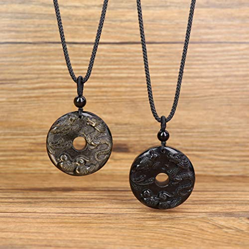 COAI Colgantes para la Pareja de Obsidiana con Incrustaciones de Dragón-Fénix y Patos Mandarín