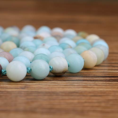 COAI Mala 108 Cuentas de Amazonita Alisa Anudadas a Mano con Borla y Amuleto OM