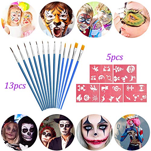 CODIRATO 2 PCS Pinturas de Cara para Niños No tóxico Pintura Facial con 13 Pinceles y 5 Pegatinas Pintadas Lavable Pintura Corporal para Halloween, Carnaval, Fiestas de Maquillaje (24 Colores)