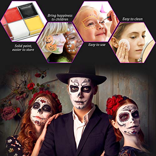 CODIRATO 2 PCS Pinturas de Cara para Niños No tóxico Pintura Facial con 13 Pinceles y 5 Pegatinas Pintadas Lavable Pintura Corporal para Halloween, Carnaval, Fiestas de Maquillaje (24 Colores)