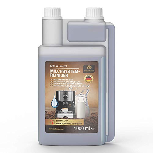 Coffeeano - Limpiador de sistemas de leche para cafeteras automáticas y cafeteras (incluye libro electrónico, compatible con Jura, Siemens, Krups, Bosch, Miele, Melitta, WMF) 1000ml Dosierflasche
