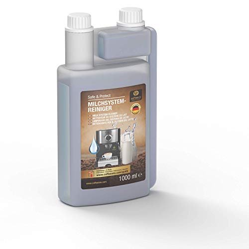 Coffeeano - Limpiador de sistemas de leche para cafeteras automáticas y cafeteras (incluye libro electrónico, compatible con Jura, Siemens, Krups, Bosch, Miele, Melitta, WMF) 1000ml Dosierflasche
