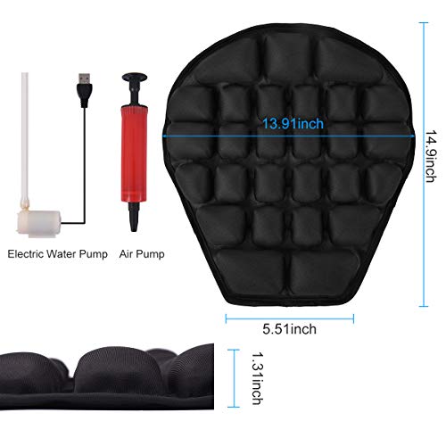 Cojín de Asiento,Cojín de Asiento Aire, Almohadilla de Universal Asiento de Enfriamiento Rellenable con Agua, Almohadilla de Asiento de Moto de Alivio Presión para Sillines Crucero 14.9"x 13.9"