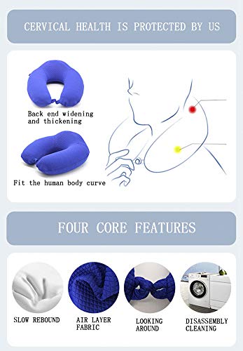 Cojín de cuello de viaje almohada en forma de U, con tapones para los oídos + máscara de ojos transpirable super suave y cómoda memoria algodón de la cintura Pad de oficina de la familia,Yellow