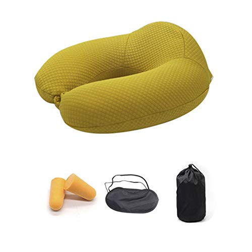 Cojín de cuello de viaje almohada en forma de U, con tapones para los oídos + máscara de ojos transpirable super suave y cómoda memoria algodón de la cintura Pad de oficina de la familia,Yellow