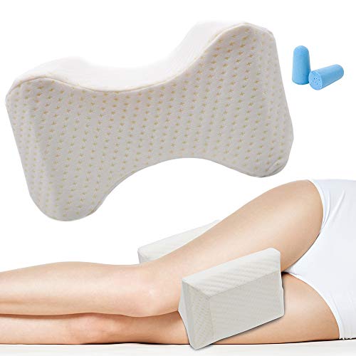 Cojin para Dormir Entre las Piernas, Espuma Viscoelástica Almohada para La Rodilla para Dormir Rodilla Cadera Pierna Muslo Pelvis Espalda Baja Cintura, etc., con 1 par de Tapones para Los Oídos