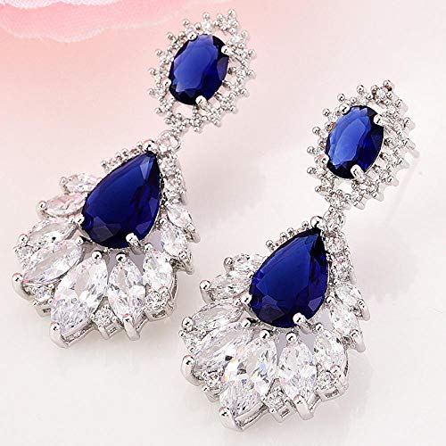 COJJ Aretes, Retro, fluidos, Azul Real, circonio, 925 Plata, Joyas de Boda.