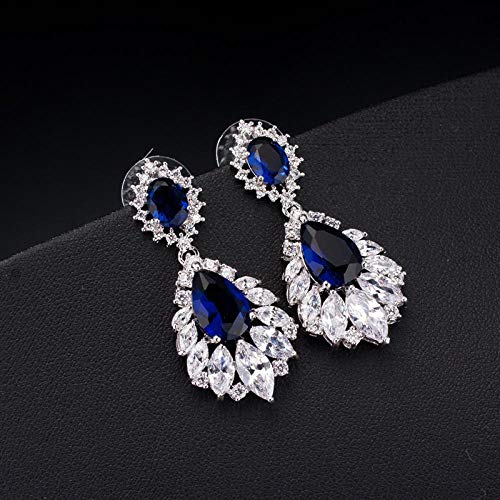 COJJ Aretes, Retro, fluidos, Azul Real, circonio, 925 Plata, Joyas de Boda.